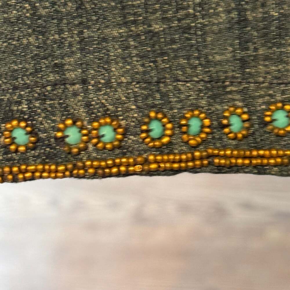 Chico's Embellished Turquoise & Gold Beaded Denim Jacket Size 1/Medium  Like New - Picture 4 of 12